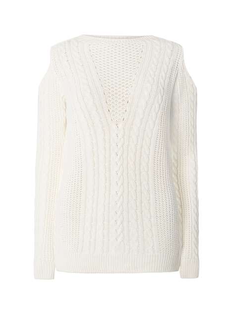 Tall Ivory Cable Cold Shoulder Jumper